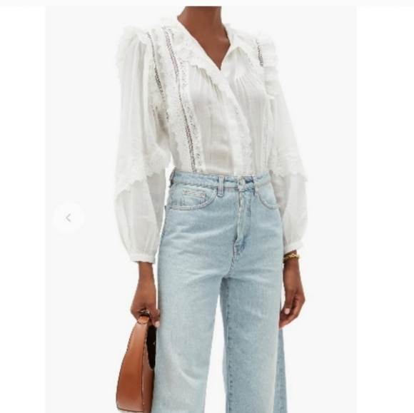 Frame Natalie White Embroidered Ramie Ling Sleeve Top Size Small - Picture 3 of 10